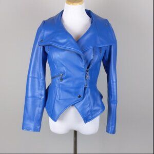 G.I.L.I. Moto Leather peplum Jacket in vibrant blue